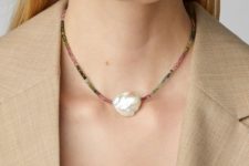 a colorful little bead necklace with a statement baroque pearl is a bold solution with a touch of color