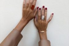 statement statement rings – a moonstone one and a red opal one for a modern outfit
