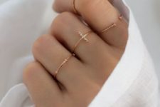 thin rose gold rings with daimonds that are different but still match in shapes very well