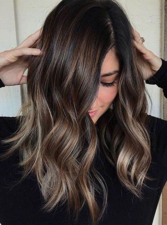 dark chocolate hair with lighter highlights to give it a shape and a volume