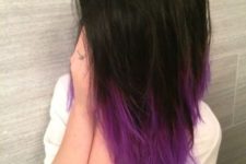 17 black hair with purple dip dye ends looks very bold, it’s your own style statement