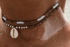 02 a copper and white bead anklet with a small shell – these shells are all the rage in jewelry now, and they ar ehot for anklets
