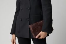 a burgundy woven leather clutch for an edgy colorful accent in your monochromatic look