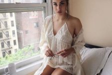 06 a white lace mini dress with ruffles and a matching lace robe for a sexy look in the morning