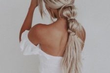 13 a low bauble ponytail with a hair vine and some locks down is great for long and thick hair