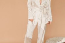 04 classic white silk pajamas redone modern with an oversized top with a deep neckline