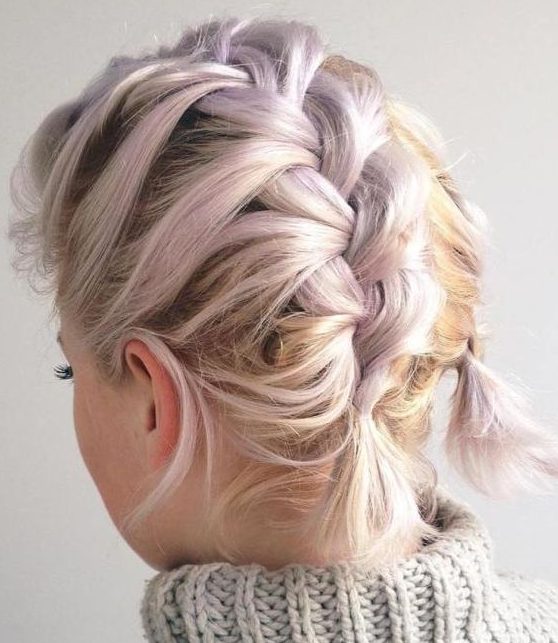 pastel hair with braids on top looks cute and trendy, ideal for those who want something different