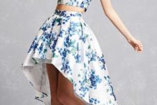 With floral crop top and silver lace up sandals