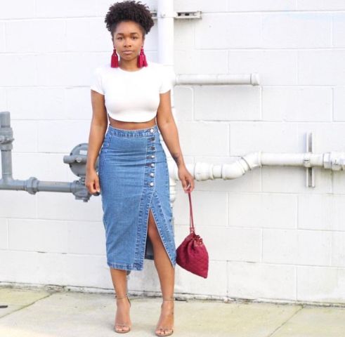 15 Outfits With Denim High-Waisted Skirts - Styleoholic