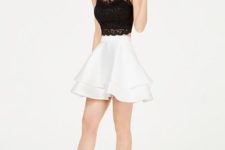 With white tiered mini skirt and silver ankle boots