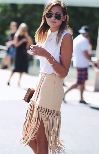 With white top and golden clutch