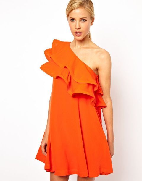Orange one shoulder mini dress