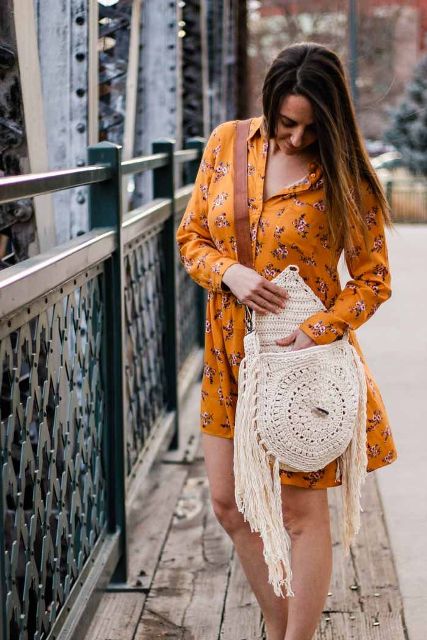 With floral shirtdress