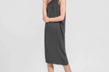 With gray one shoulder midi dress