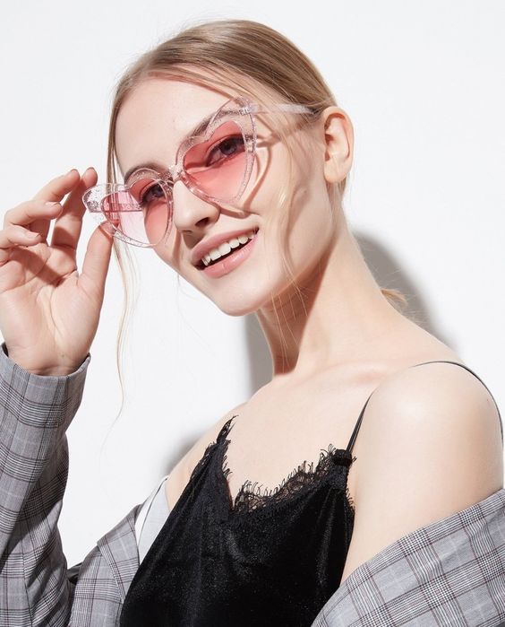 fun heart shaped pastel pink sunglasses will accent every, even most casual look