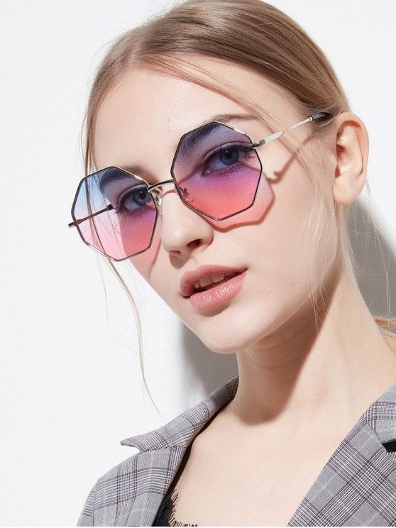 unique lavender to pink polygonal glasses are sure to make your look super unusual