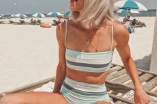 04 a cute striped bikini with a strap top and a high waisted bottom in pastel shades is lovely