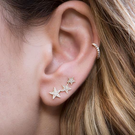 a beautiful star and rhinestone climber earring and a matching rhinestone hoop for chic ear accessorizing