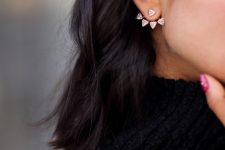 a beautiful triangle pink crystal jacket earring for an edgy and chic look