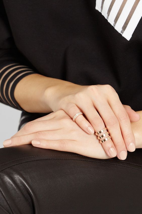 only midi rings - a rhinestone one and a triple polished one look very modern