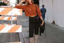 a stylish fall look with a cropped sweater