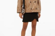 With black mini dress, leopard printed bag and black leather ankle boots