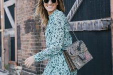 With floral midi dress and sunglasses