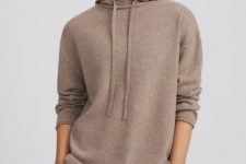 a tan cashmere hoodie plus black pants is an easy and cool outfit for every day, rock it anytime