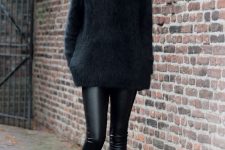 black leather leggings, an oversized mohair sweater and combat boots for a comfy and cozy winter look