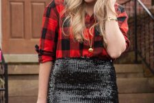 a cool holiday party look with a plaid shirt