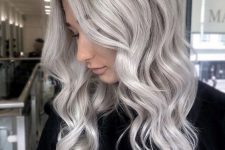 long silver blonde hair with volume and waves looks elegant, stylish and chic and inspires