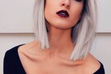 short black hair into silver blonde hair with a light ombre effect is a unique and extra bold idea