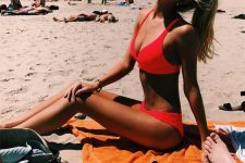 19 a simple and stylish neon red bikini is always a good idea to stand out