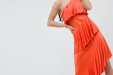 Orange tiered one shoulder dress