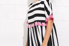 Striped mini dress with tassels