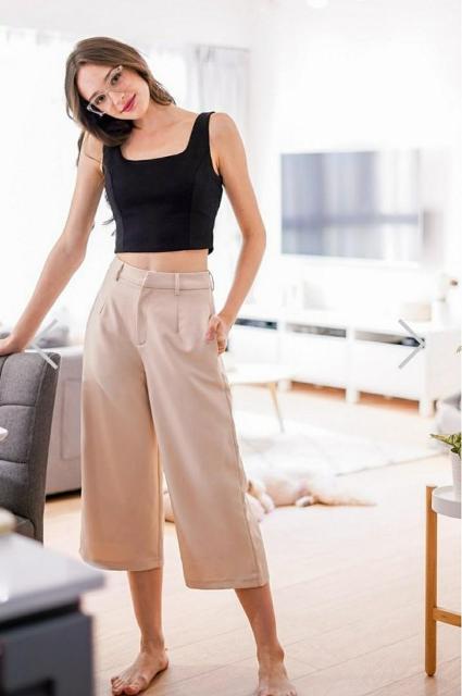 With beige culottes