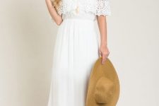 With straw wide brim hat and necklace