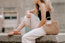 a cool outfit with linen culottes