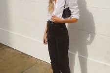 a white shirt, black jeans, black birkenstocks, a black bag are all you need for every day in summer