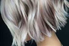 an impressive short bob with blush and silver balayage and waves will make you very eye-catching
