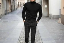 19 an elegant work outfit with a black turtleneck, black plaid trosuers and black shoes always works for fall