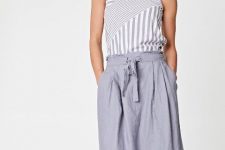 With striped sleeveless top