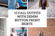 15 Fall Outfits With Denim Button Front Skirts