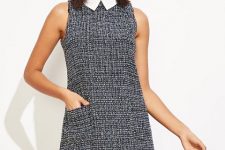 A gray tweed sleeveless mini dress