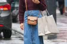 With marsala sweater, crossbody bag and mustard yellow ankle boots