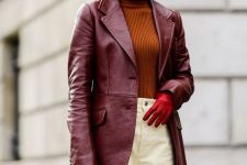 a burgundy-rust fall outfit