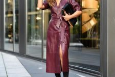 a sexy fall outfit in a leather dress
