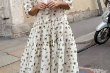With printed tiered midi dress