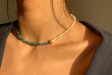 a pearl and jade choker like this one is a delicate and cool idea to accent your outfit a little bit