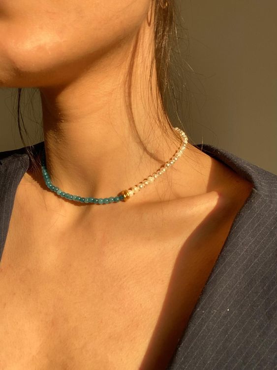 a pearl and jade choker like this one is a delicate and cool idea to accent your outfit a little bit